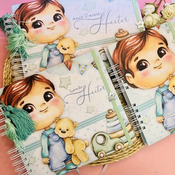 Combo Livro do Bebê + Álbum 12 meses + Caderneta Menino com Urso