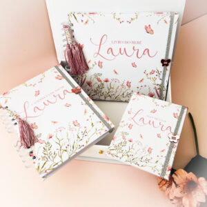 Combo  Caixa Livro do Bebê + Caderneta de Vacina Floral Laura