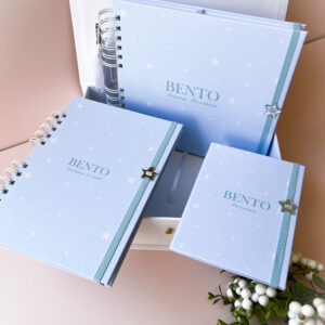 Combo  Caixa Livro do Bebê + Caderneta de Vacina Azul Bebê com Estrelas