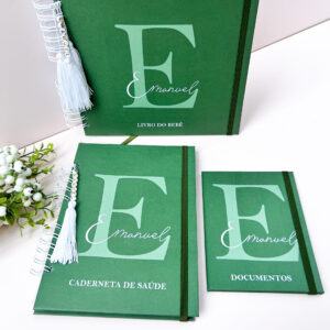 Combo  Livro do Bebê + Caderneta de Vacina + Mini Porta Documentos Verde Bandeira