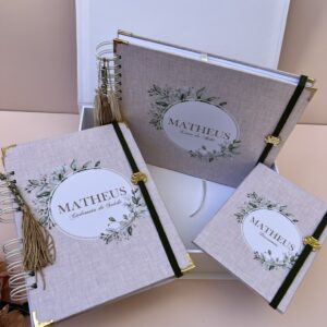 Combo  Caixa Livro do Bebê + Caderneta de Vacina Linho Matheus