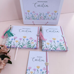 Combo Caixa + Livro do Bebê + Caderneta  Floral Cecília