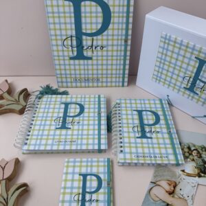 Combo Maternidade Afetiva + Porta Doc G - Xadrez Azul com Verde