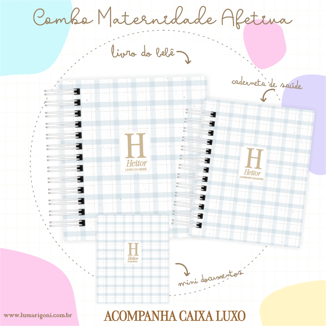 Combo Maternidade Afetiva + Porta Doc - Xadrez Azul com Marrom