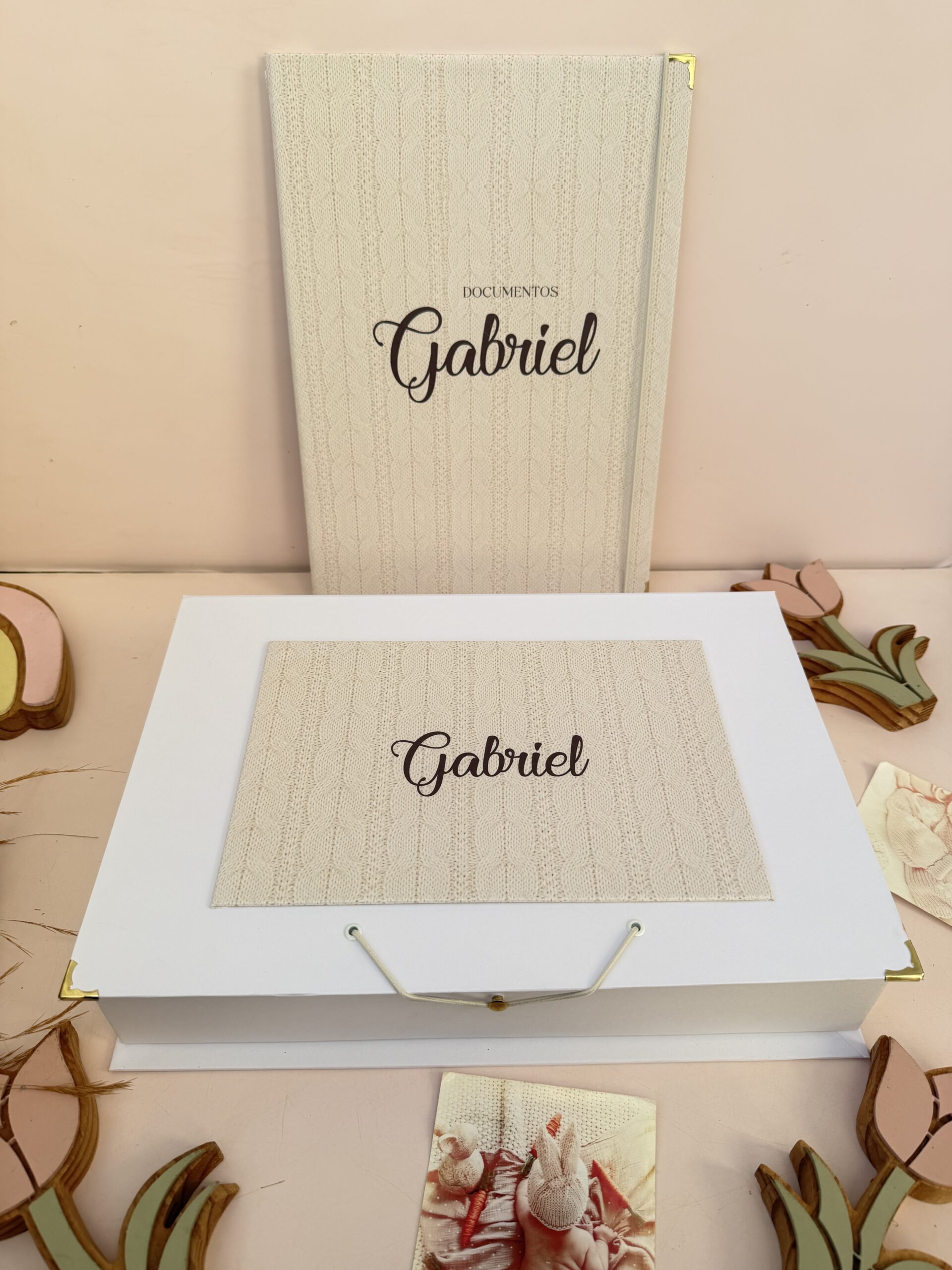 Combo Maternidade Afetiva + Porta Doc - Tricô Bege com Marrom - Imagem 3